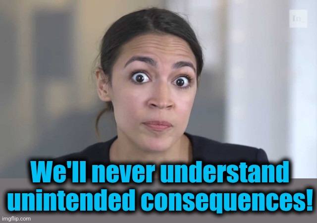 Crazy Alexandria Ocasio-Cortez | We'll never understand
unintended consequences! | image tagged in crazy alexandria ocasio-cortez | made w/ Imgflip meme maker