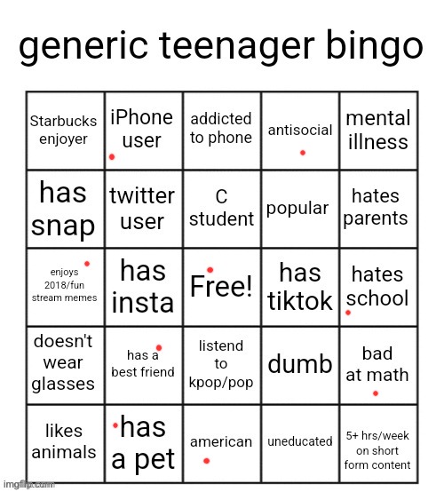im not a generic teenager | image tagged in generic teenager bingo | made w/ Imgflip meme maker
