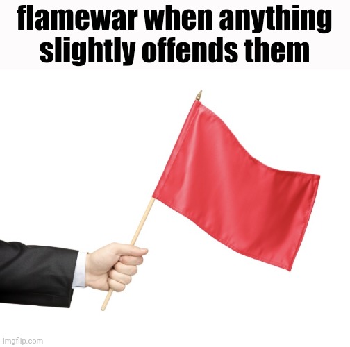 Red Flag | flamewar when anything slightly offends them | image tagged in red flag | made w/ Imgflip meme maker