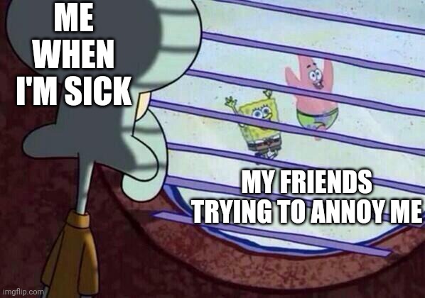 Squidward window | ME WHEN I'M SICK; MY FRIENDS TRYING TO ANNOY ME | image tagged in squidward window | made w/ Imgflip meme maker