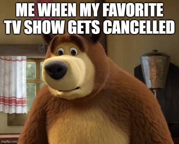 Sad Bear Meme | ME WHEN MY FAVORITE TV SHOW GETS CANCELLED | image tagged in funny,reaction | made w/ Imgflip meme maker