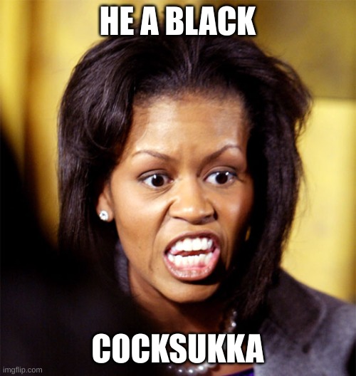 Michelle Obama Lookalike | HE A BLACK COCKSUKKA | image tagged in michelle obama lookalike | made w/ Imgflip meme maker