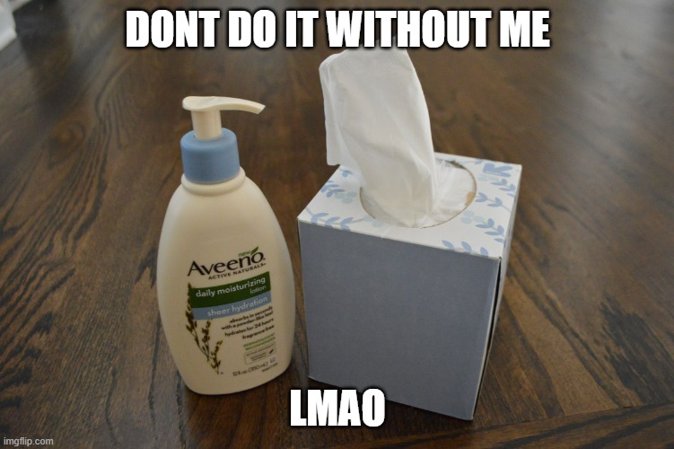 lotion and tissues | DONT DO IT WITHOUT ME LMAO | image tagged in lotion and tissues | made w/ Imgflip meme maker