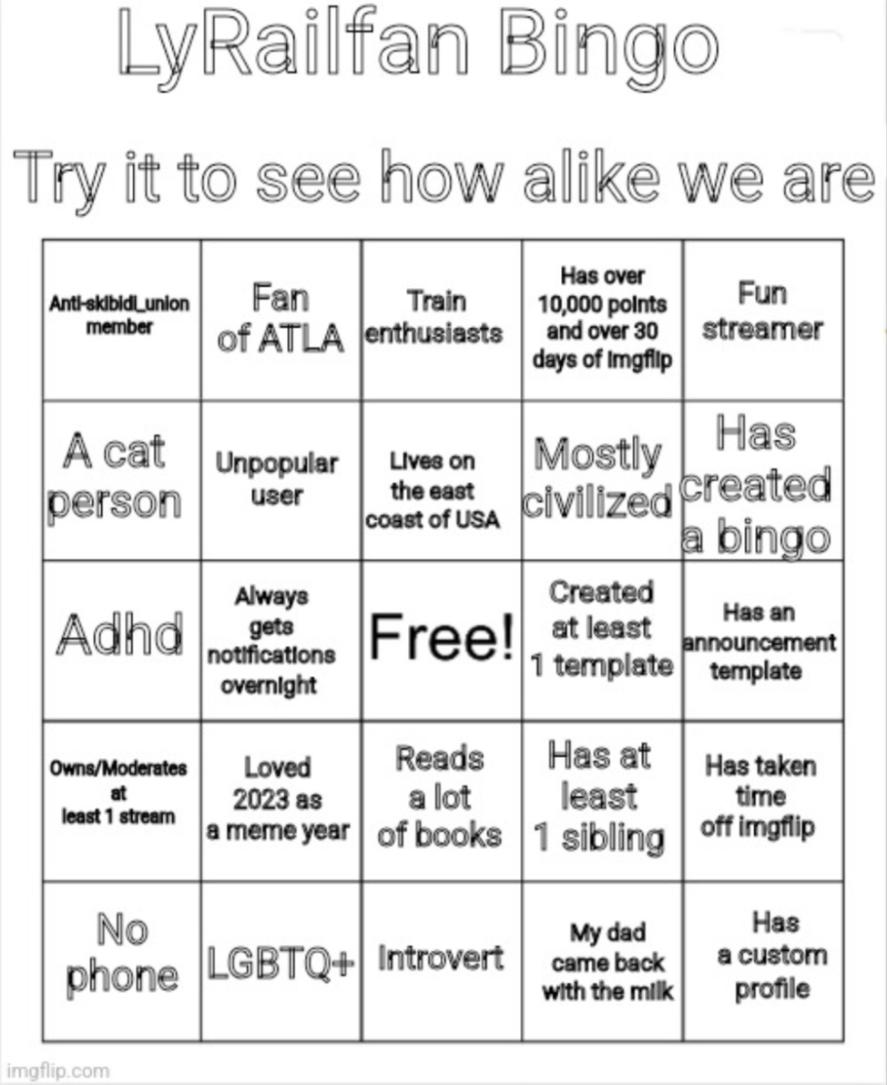 LyRailfan Bingo Blank Meme Template