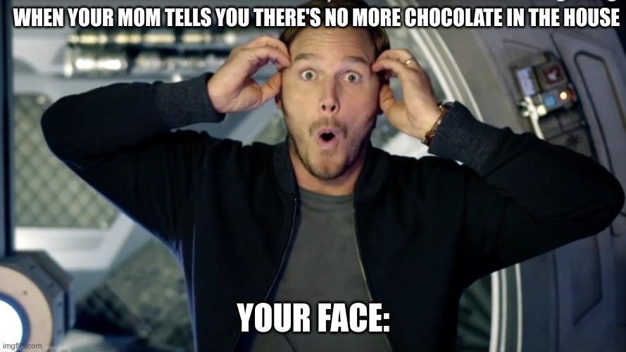 There's no more chocolate in the house! | WHEN YOUR MOM TELLS YOU THERE'S NO MORE CHOCOLATE IN THE HOUSE; YOUR FACE: | image tagged in funny memes,funny | made w/ Imgflip meme maker