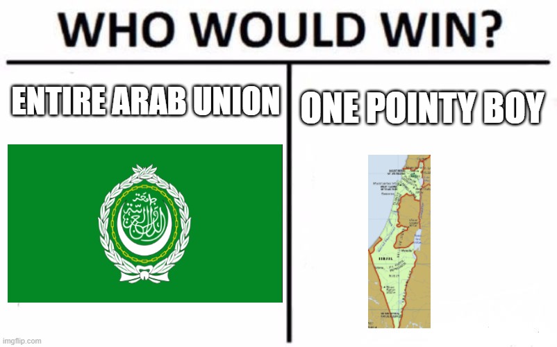 1948 Arab Israeli war colorized | ENTIRE ARAB UNION; ONE POINTY BOY | image tagged in memes,who would win,israel,war | made w/ Imgflip meme maker