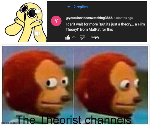 Monkey Puppet | The Theorist channels | image tagged in memes,monkey puppet | made w/ Imgflip meme maker