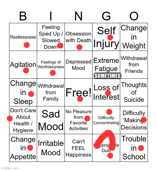 depression bingo 1 | SOMETIMES | image tagged in depression bingo 1 | made w/ Imgflip meme maker