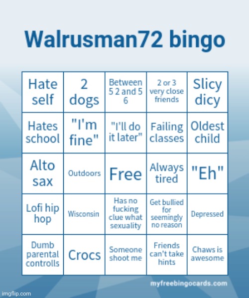 I made a new one that's public now | image tagged in walrusman72 bingo | made w/ Imgflip meme maker