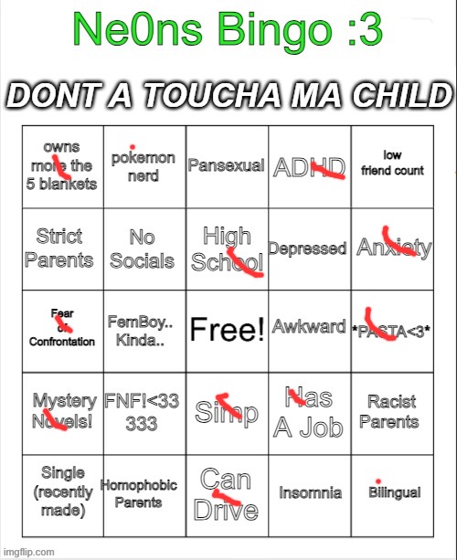 I have an unbingo | image tagged in neons bingo | made w/ Imgflip meme maker