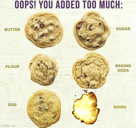 Oops, You Added Too Much | bombs | image tagged in oops you added too much | made w/ Imgflip meme maker