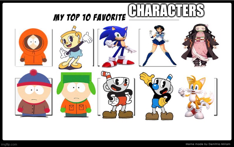 I Spent 1 Hour Making This | CHARACTERS | image tagged in my top 10 favorite meme | made w/ Imgflip meme maker