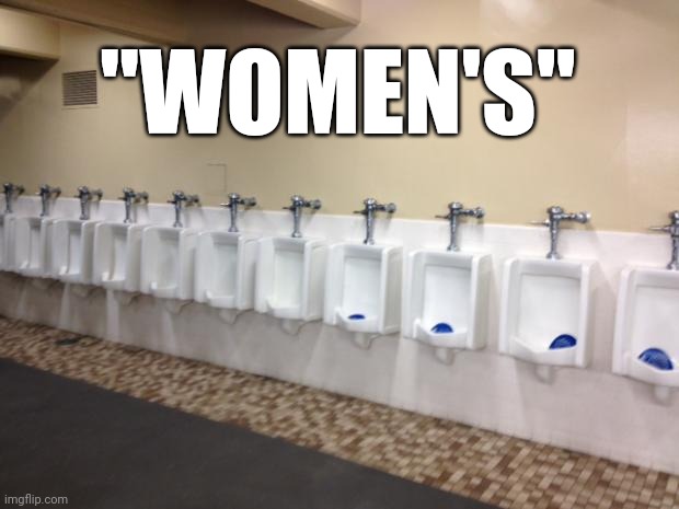 Title lX | "WOMEN'S" | image tagged in row of urinals | made w/ Imgflip meme maker