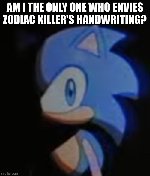 Sonic Side Eye | AM I THE ONLY ONE WHO ENVIES ZODIAC KILLER'S HANDWRITING? | image tagged in sonic side eye | made w/ Imgflip meme maker