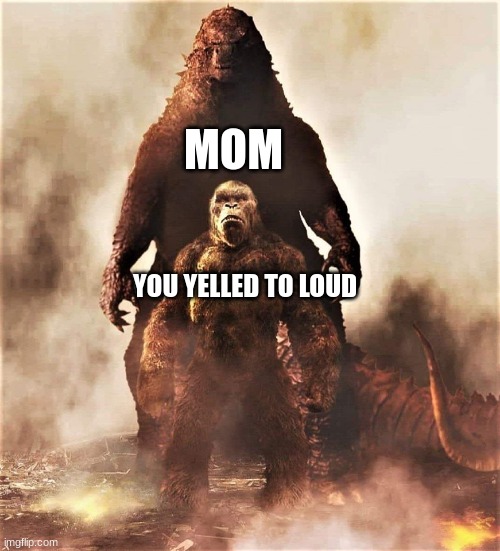 Godzilla vs Kong | MOM; YOU YELLED TO LOUD | image tagged in godzilla vs kong | made w/ Imgflip meme maker