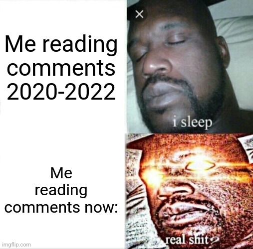 Probably untrue but I feel like everything was chiller then, even though we were all locked inside | Me reading comments 2020-2022; Me reading comments now: | image tagged in memes,sleeping shaq | made w/ Imgflip meme maker
