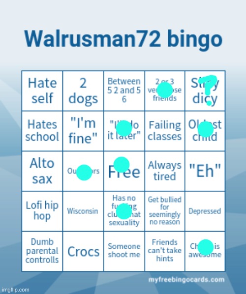 ._. | image tagged in walrusman72 bingo,fresh memes,bingo | made w/ Imgflip meme maker