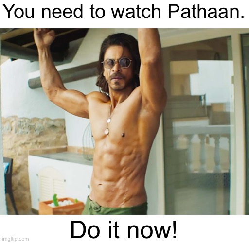 For non muslims and muslims. | You need to watch Pathaan. Do it now! | image tagged in pathaan | made w/ Imgflip meme maker