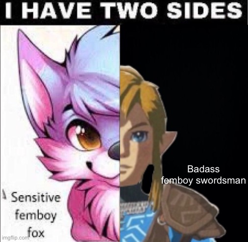 . | Badass femboy swordsman | image tagged in i have two sides | made w/ Imgflip meme maker