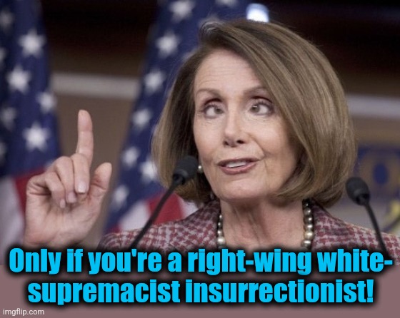 Nancy pelosi | Only if you're a right-wing white-
supremacist insurrectionist! | image tagged in nancy pelosi | made w/ Imgflip meme maker