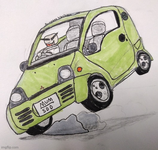 One wheeling the Mum 500 | image tagged in random,original character,mitsubishi,art,concept car,cars | made w/ Imgflip meme maker