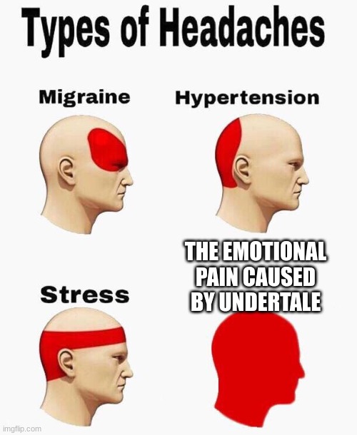 I cried for like 30 minutes after a pacifist run. | THE EMOTIONAL PAIN CAUSED BY UNDERTALE | image tagged in headaches,undertale,emotional damage,sadness | made w/ Imgflip meme maker