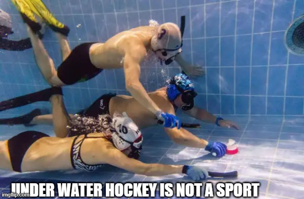 memes by brad under water hockey is not a sport | UNDER WATER HOCKEY IS NOT A SPORT | image tagged in sports,funny,hockey,humor,funny meme | made w/ Imgflip meme maker