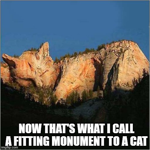 Cat Monument ! | NOW THAT'S WHAT I CALL A FITTING MONUMENT TO A CAT | image tagged in cats,mountain,carving | made w/ Imgflip meme maker