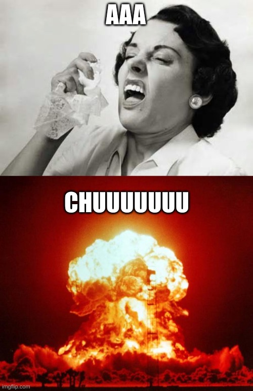 my sneeze | AAA; CHUUUUUUU | image tagged in sneezing,nuke | made w/ Imgflip meme maker