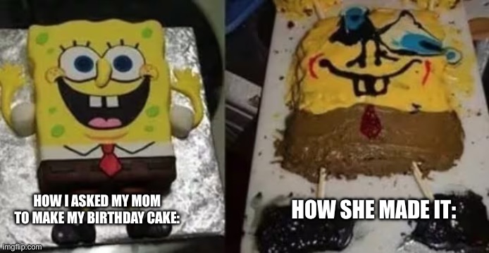 … | HOW I ASKED MY MOM TO MAKE MY BIRTHDAY CAKE:; HOW SHE MADE IT: | image tagged in expectation vs reality | made w/ Imgflip meme maker