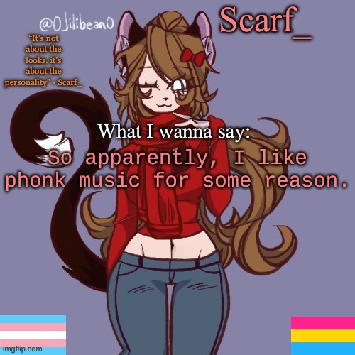 Scarf_ Announcement Template | So apparently, I like phonk music for some reason. | image tagged in scarf_ announcement template | made w/ Imgflip meme maker
