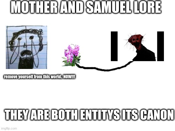 MOTHER AND SAMUEL LORE; remove yourself from this world.. NOW!!! THEY ARE BOTH ENTITYS ITS CANON | made w/ Imgflip meme maker