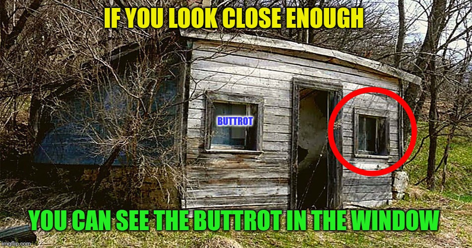Buttrot in the window | IF YOU LOOK CLOSE ENOUGH; BUTTROT; YOU CAN SEE THE BUTTROT IN THE WINDOW | image tagged in old house of 96 year old woman,funny memes | made w/ Imgflip meme maker