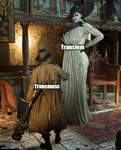 Diferença de altura | Transfem; Transmasc | image tagged in transgender,resident evil | made w/ Imgflip meme maker