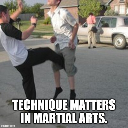 Kick the nuts | TECHNIQUE MATTERS IN MARTIAL ARTS. | image tagged in kicked in the balls | made w/ Imgflip meme maker