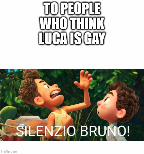 Luca isn't gay | TO PEOPLE WHO THINK LUCA IS GAY | image tagged in silenzio bruno | made w/ Imgflip meme maker