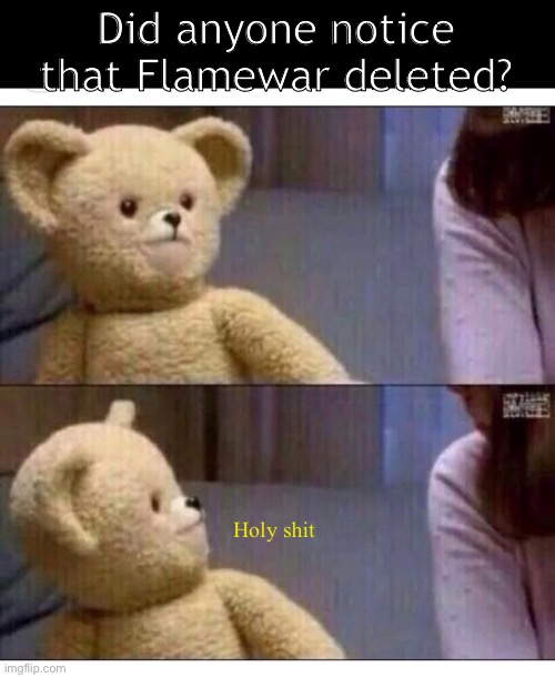 Hell yeah | Did anyone notice that Flamewar deleted? Holy shit | image tagged in wait what | made w/ Imgflip meme maker