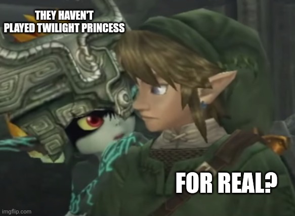THEY HAVEN'T PLAYED TWILIGHT PRINCESS FOR REAL? | image tagged in midna and link | made w/ Imgflip meme maker