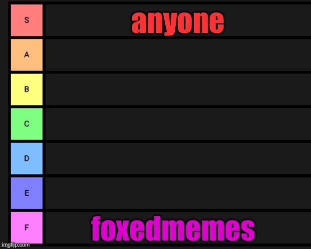 Tier List | anyone; foxedmemes | image tagged in tier list | made w/ Imgflip meme maker