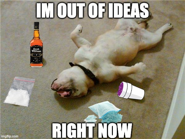drunk dog | IM OUT OF IDEAS; RIGHT NOW | image tagged in drunk dog | made w/ Imgflip meme maker