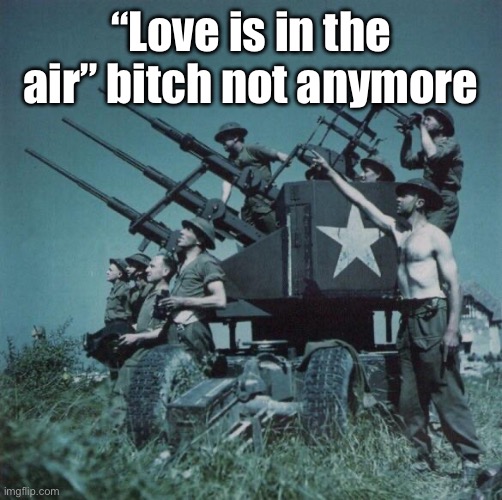 Anti Aircraft  | “Love is in the air” bitch not anymore | image tagged in anti aircraft | made w/ Imgflip meme maker