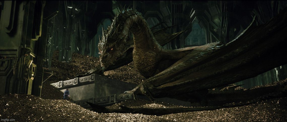 Dragon Smaug on his gold hoard | image tagged in dragon smaug on his gold hoard | made w/ Imgflip meme maker