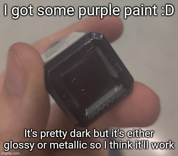 I also got stuff to fix some hollow parts | I got some purple paint :D; It's pretty dark but it's either glossy or metallic so I think it'll work | made w/ Imgflip meme maker