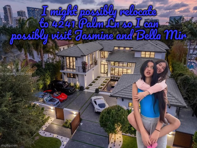 4241 Palm Ln | I might possibly relocate to 4241 Palm Ln so I can possibly visit Jasmine and Bella Mir | image tagged in miami,florida,youtube,deviantart,sisters,girls | made w/ Imgflip meme maker