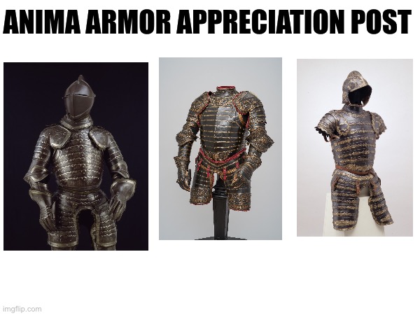ANIMA ARMOR APPRECIATION POST | image tagged in memes,knight armor,appreciation,armor,meme | made w/ Imgflip meme maker