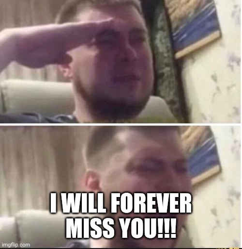 I WILL FOREVER MISS YOU!!! | image tagged in crying salute | made w/ Imgflip meme maker