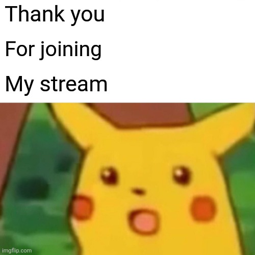 Surprised Pikachu | Thank you; For joining; My stream | image tagged in memes,surprised pikachu | made w/ Imgflip meme maker