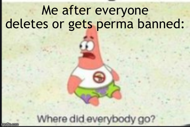 alone patrick | Me after everyone deletes or gets perma banned: | image tagged in alone patrick | made w/ Imgflip meme maker