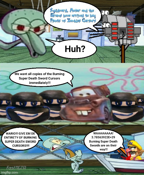 THE SCALLOP!?!??!???????!!???? :0O!!?!!??!!! (Inspired by Absolutenutcase162) | image tagged in random,memes,comic,mater,squidward | made w/ Imgflip meme maker