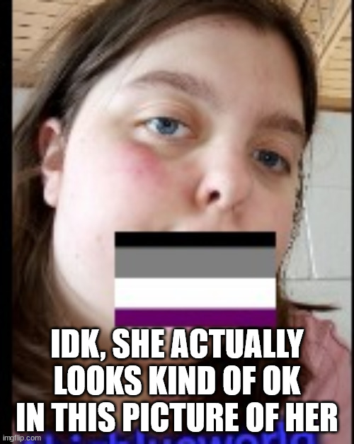 IDK, SHE ACTUALLY LOOKS KIND OF OK IN THIS PICTURE OF HER | image tagged in msmg | made w/ Imgflip meme maker